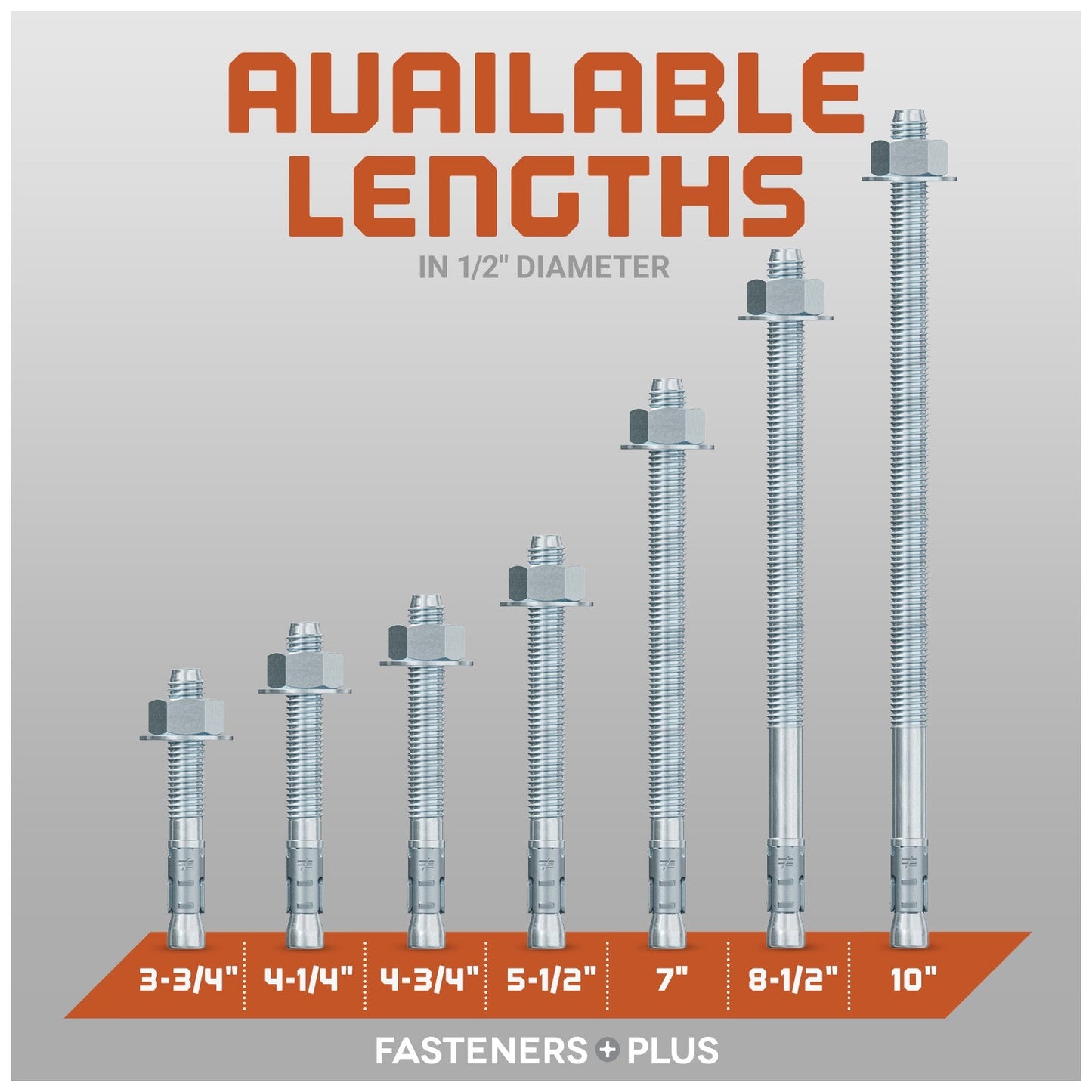 1/2" Strong-Tie Strong Bolt 2 Wedge Anchor Fully-Assembled, Zinc Plated Length Chart