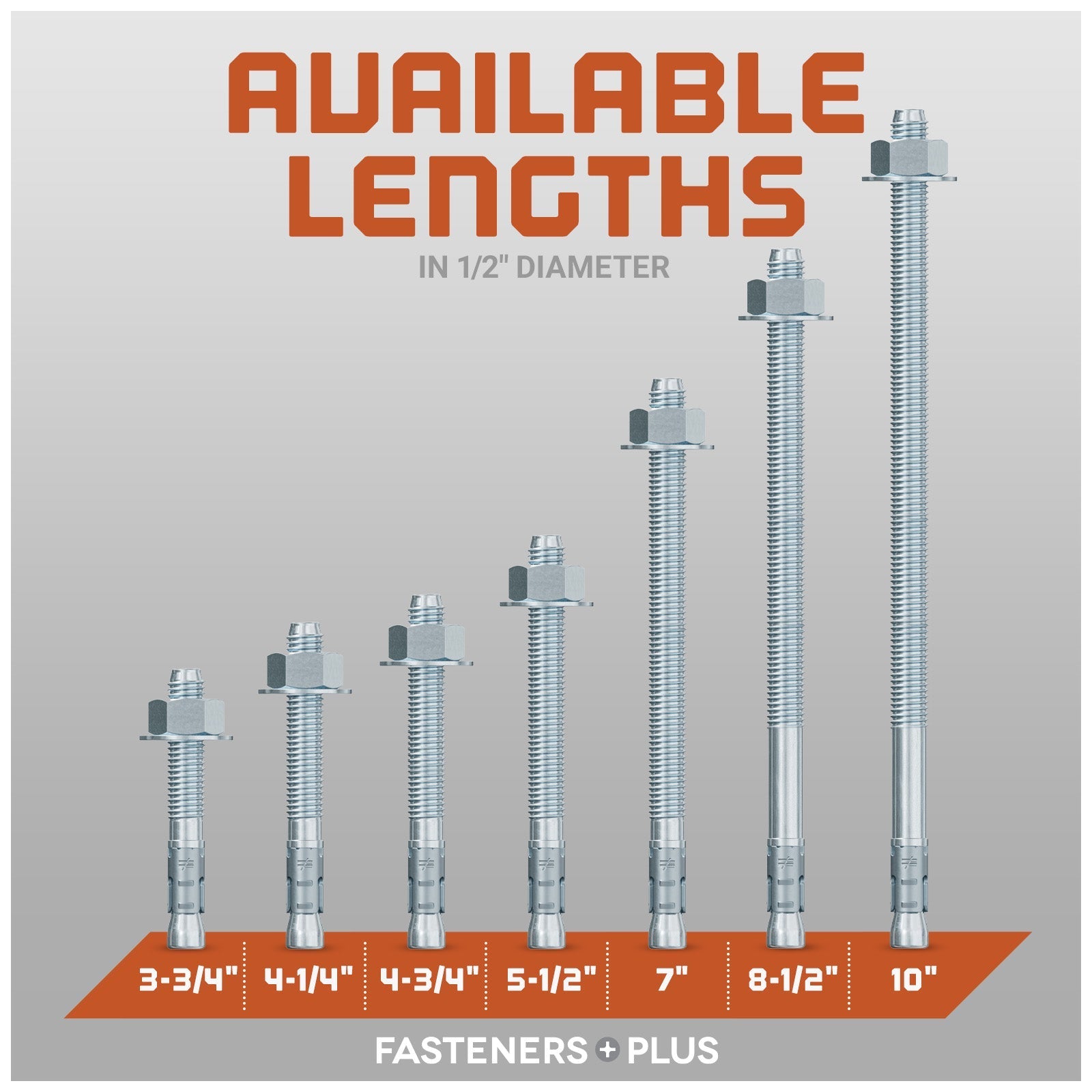 1/2" Strong-Tie Strong Bolt 2 Wedge Anchor Fully-Assembled, Zinc Plated Length Chart