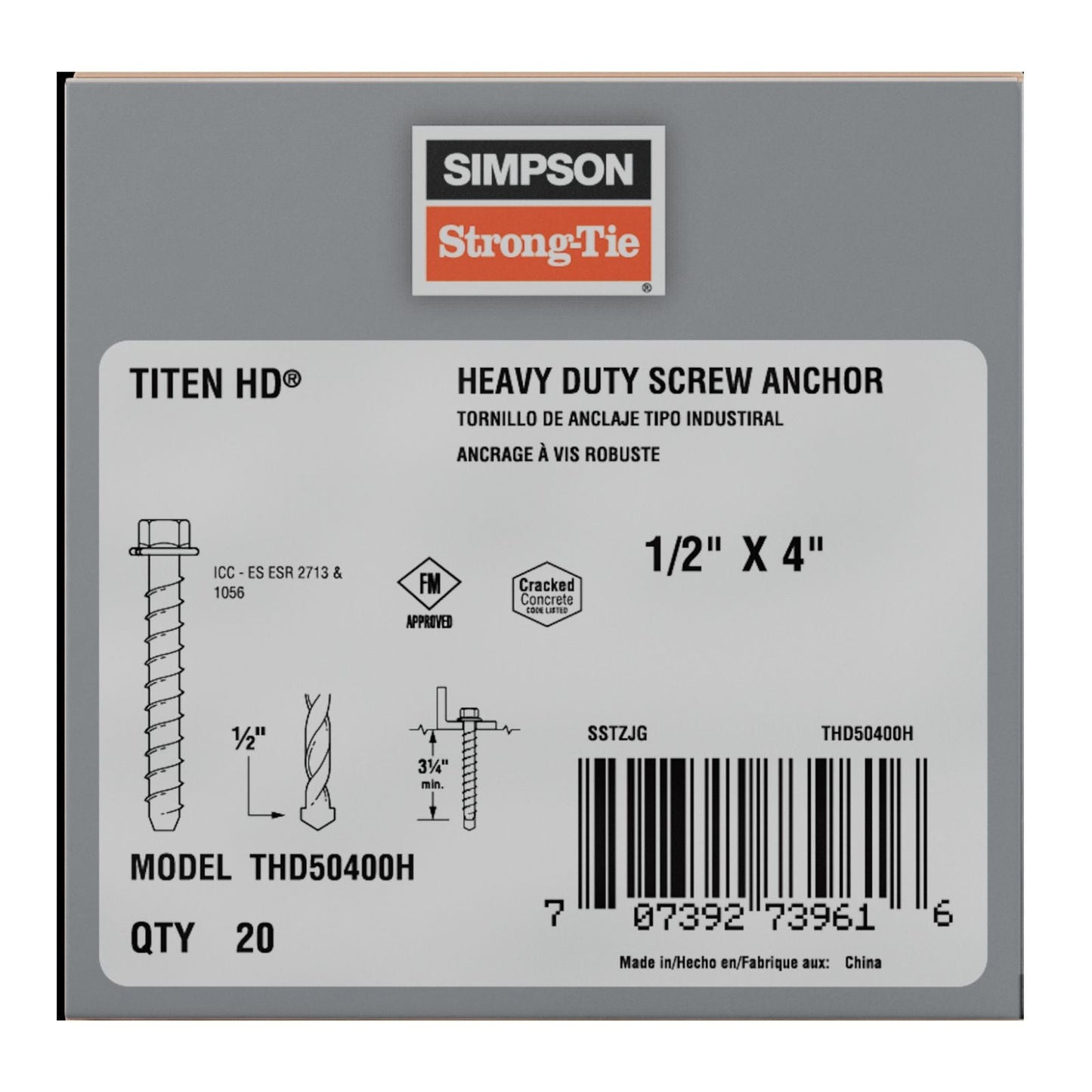 Simpson strong tie THD50400H concrete screw anchor packaging