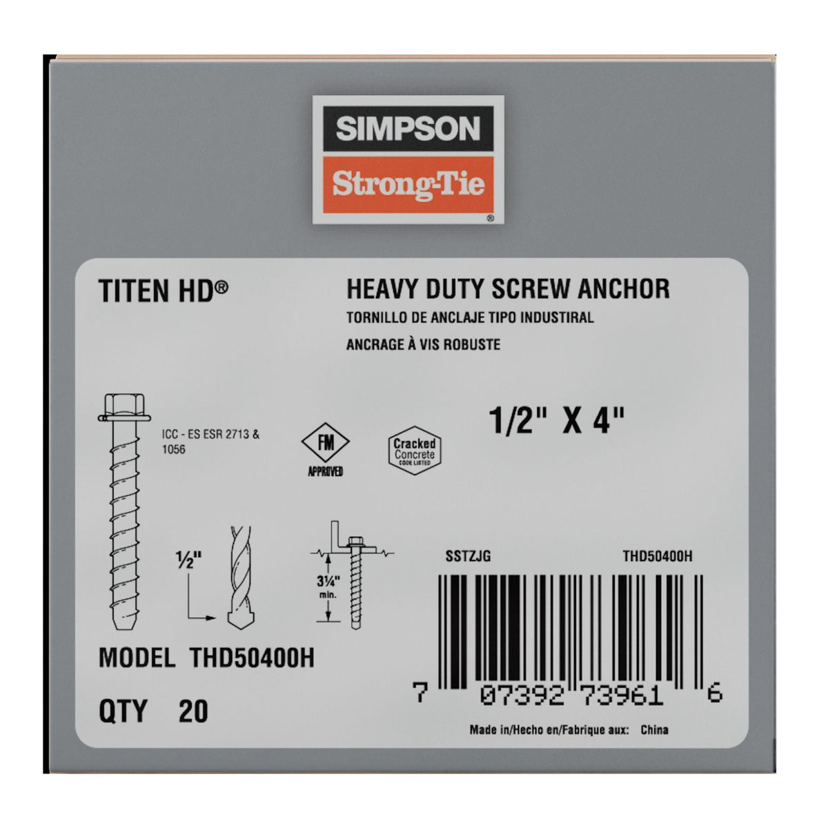 Simpson strong tie THD50400H concrete screw anchor packaging