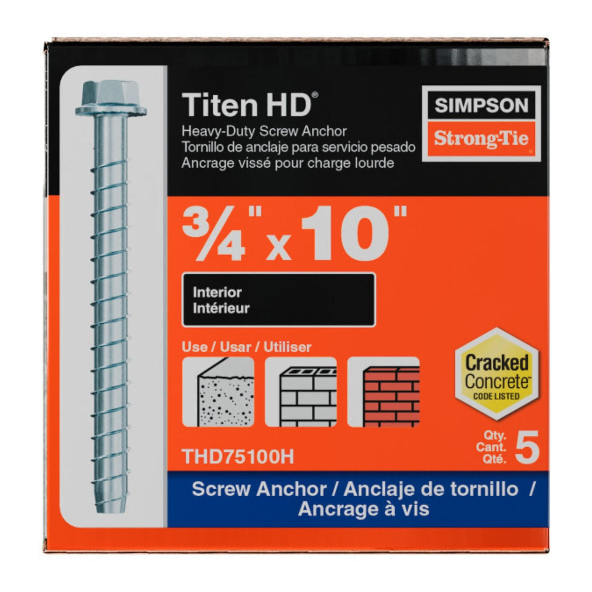 simpson strong tie THD75100H titen hd concrete screw anchor packaging