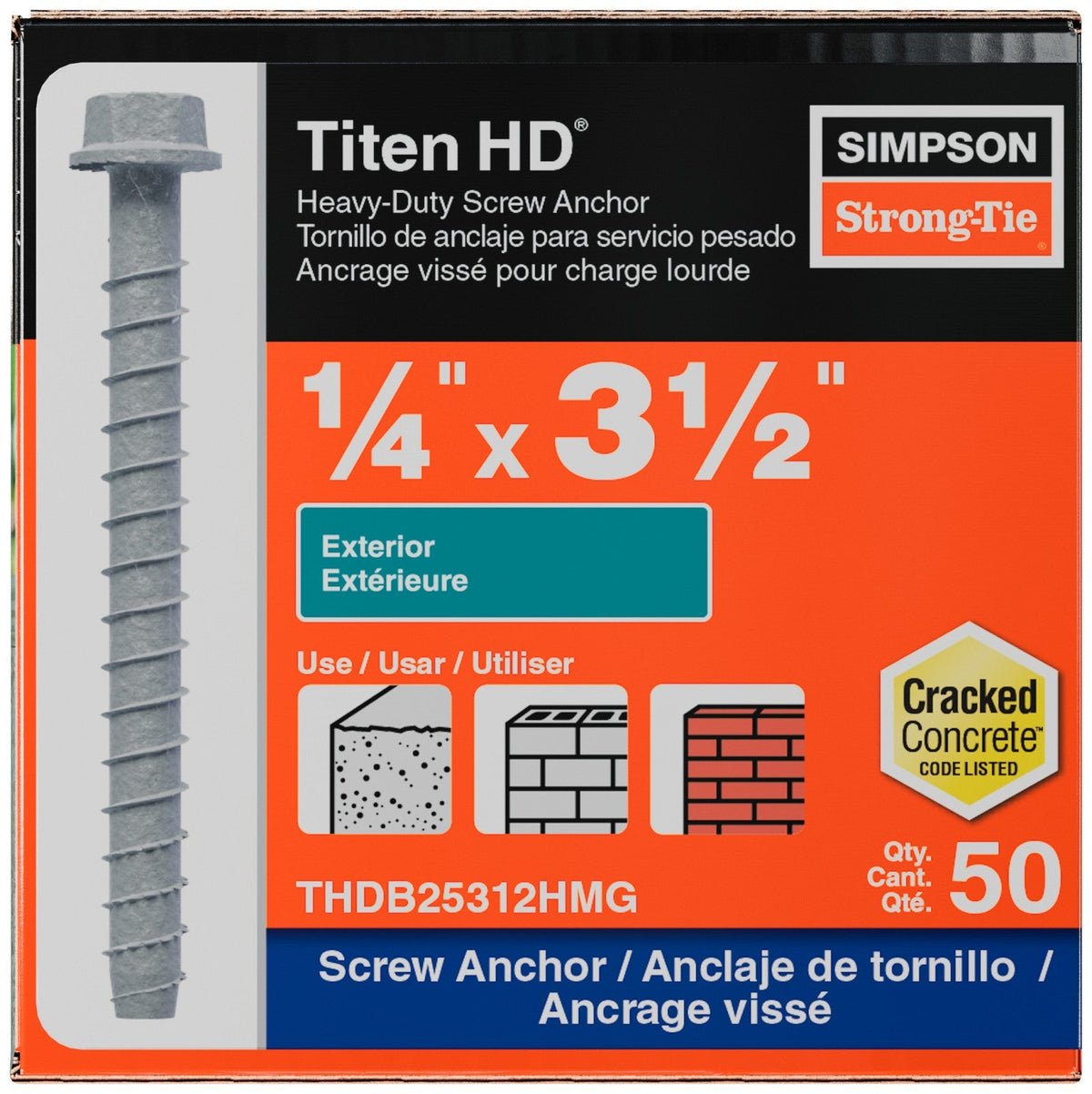 Simpson Strong-Tie 1/4" x 3-1/2" Titen HD Heavy-Duty Concrete Screw Anchor - Mechanically Galvanized | Qty. 50
