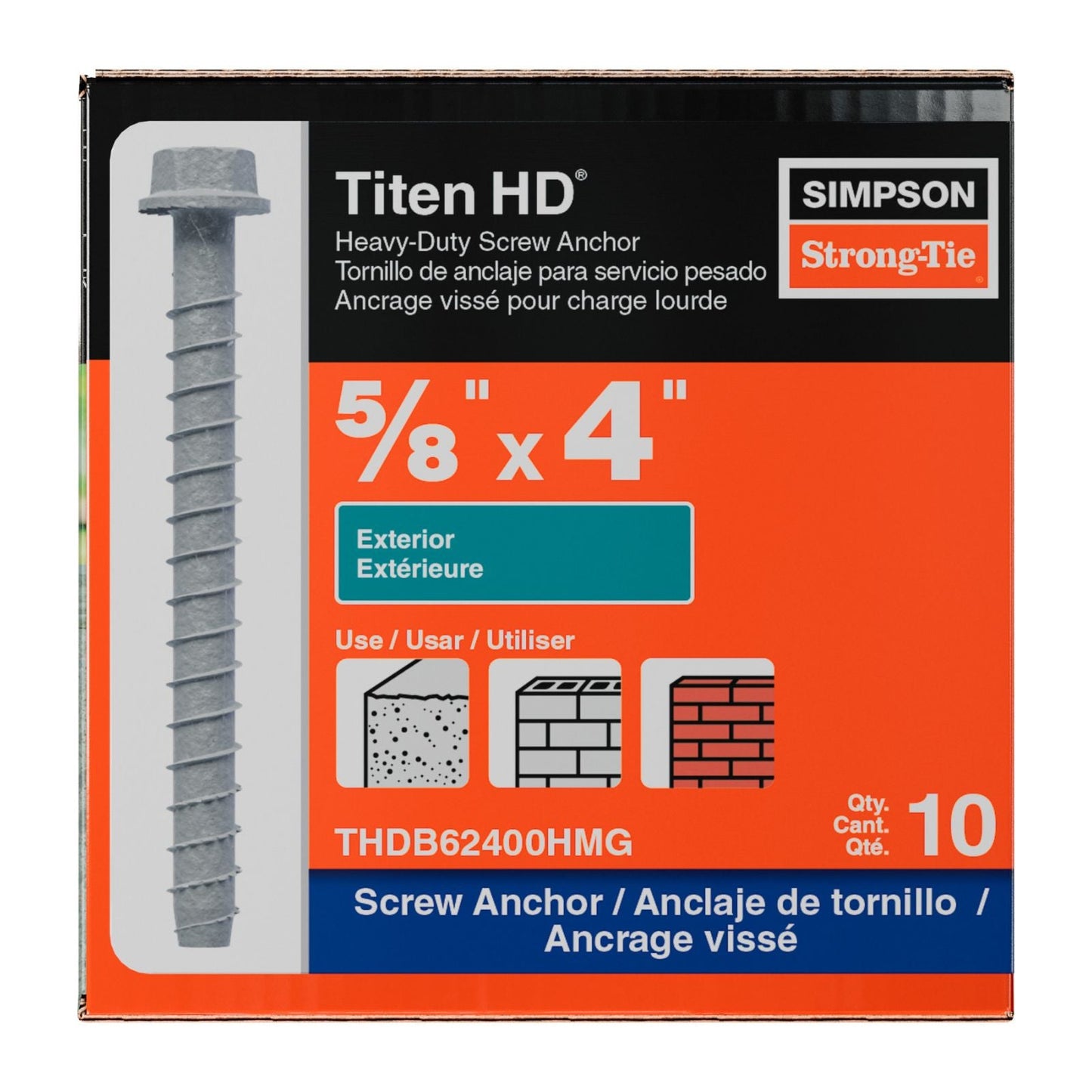 Simpson Strong-Tie 5/8" x 4" Titen HD Heavy-Duty Concrete Screw Anchor - Mechanically Galvanized | Qty. 10