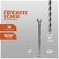 Concrete screw with drill bit on a gray background, featuring specifications.