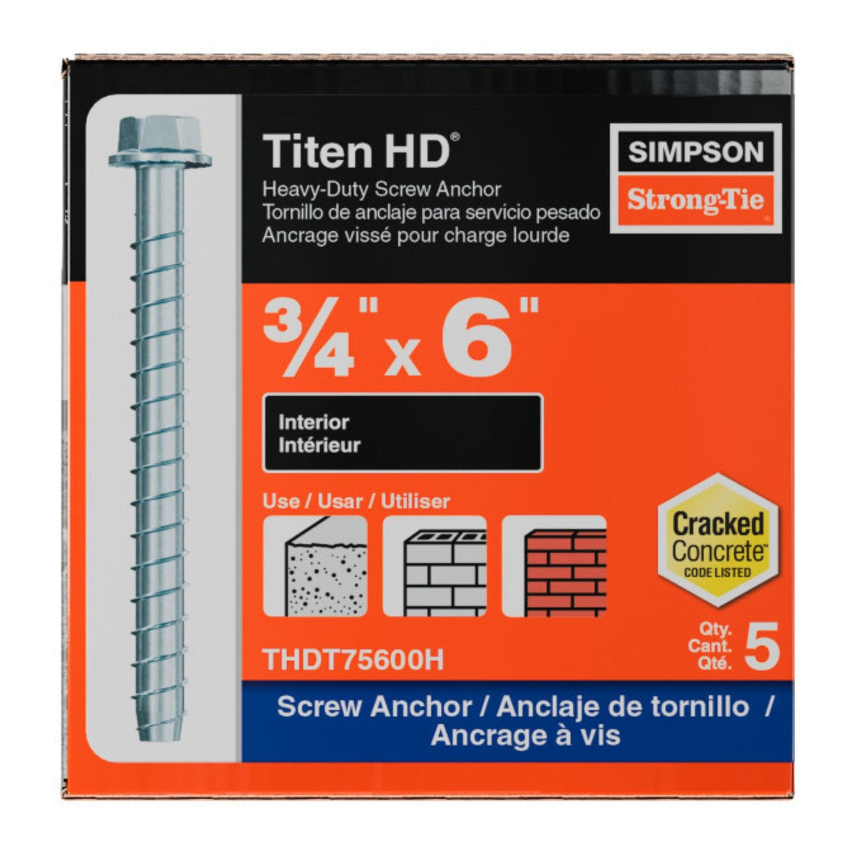 simpson strong tie THDT75600H titen hd concrete screw anchor packaging