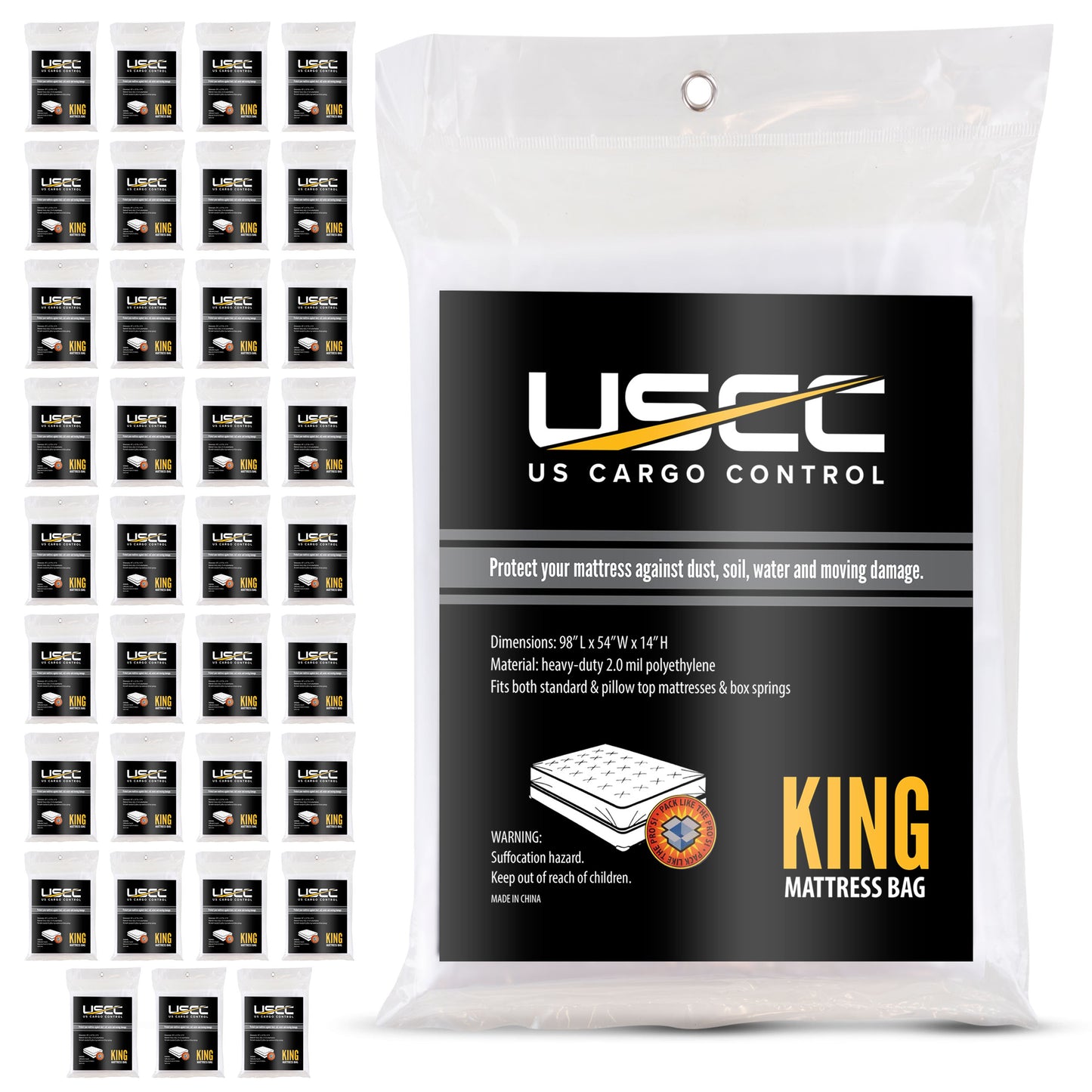 36 Pack Heavy Duty Plastic Mattress Bag: King