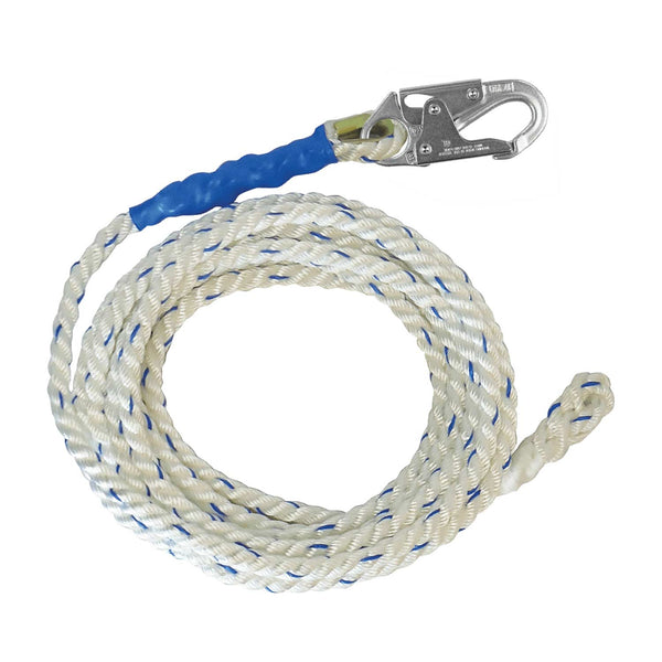 Fall Protection Safety Lifeline Kit – 25 Ft Vertical Rope Assembly With Back Splice, Snap Hook, 5/8 Inch Polyester, 6,000 Lb Capacity
