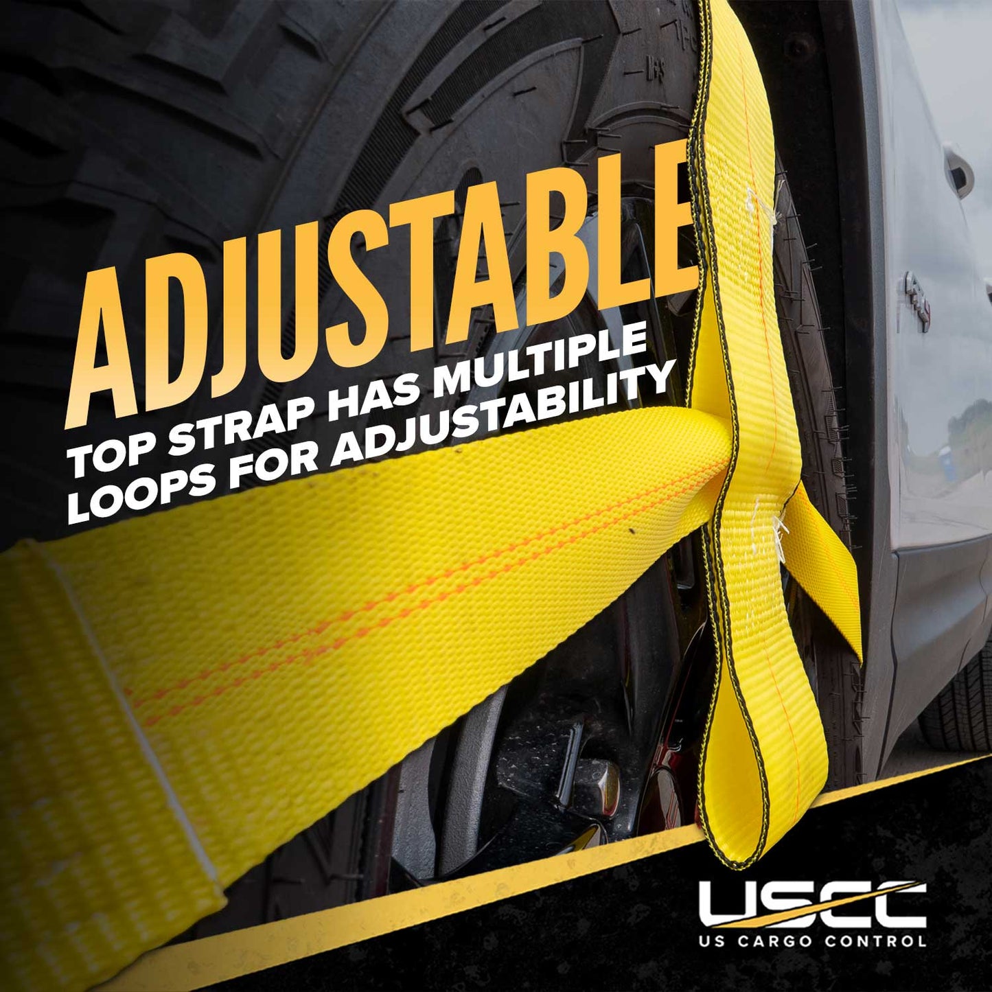 Yellow Adjustable Tow Dolly Strap with 4" Top Strap and Twisted Snap Hook - 2 pack