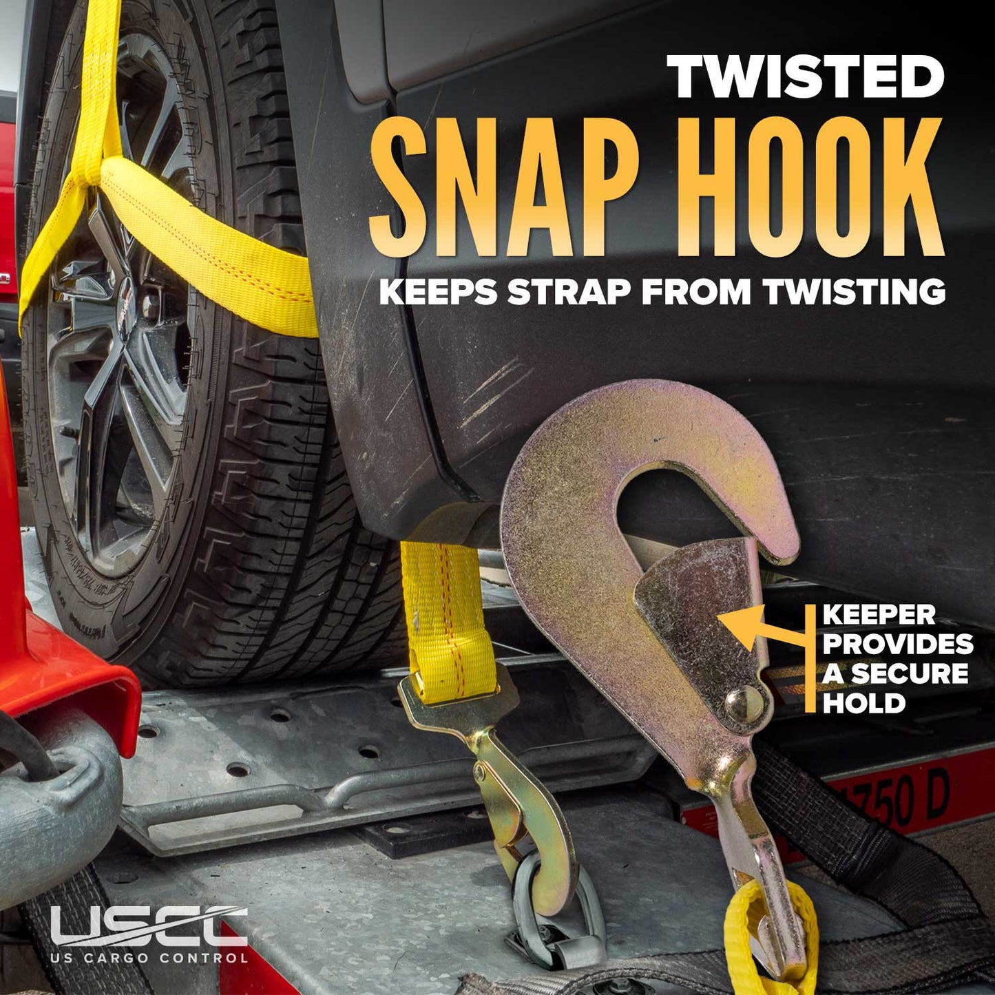 Yellow Adjustable Tow Dolly Strap with 4" Top Strap and Twisted Snap Hook - 2 pack