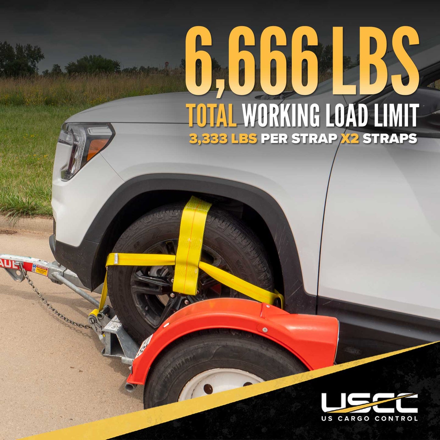 Yellow Adjustable Tow Dolly Strap with 4" Top Strap and Twisted Snap Hook - 2 pack