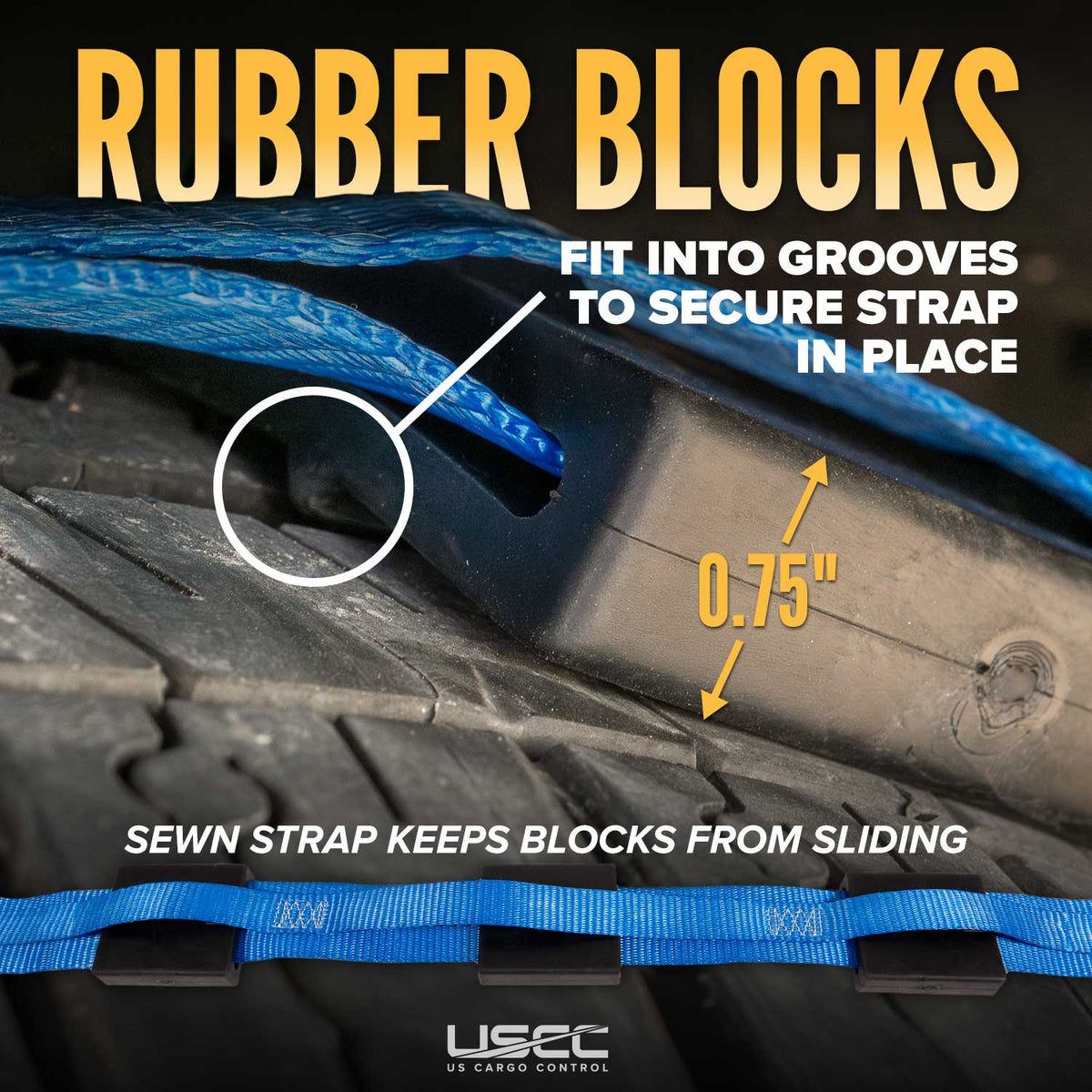 Wheel Strap with Etrack Fittings & 3 Rubber Blocks - 4 Pack