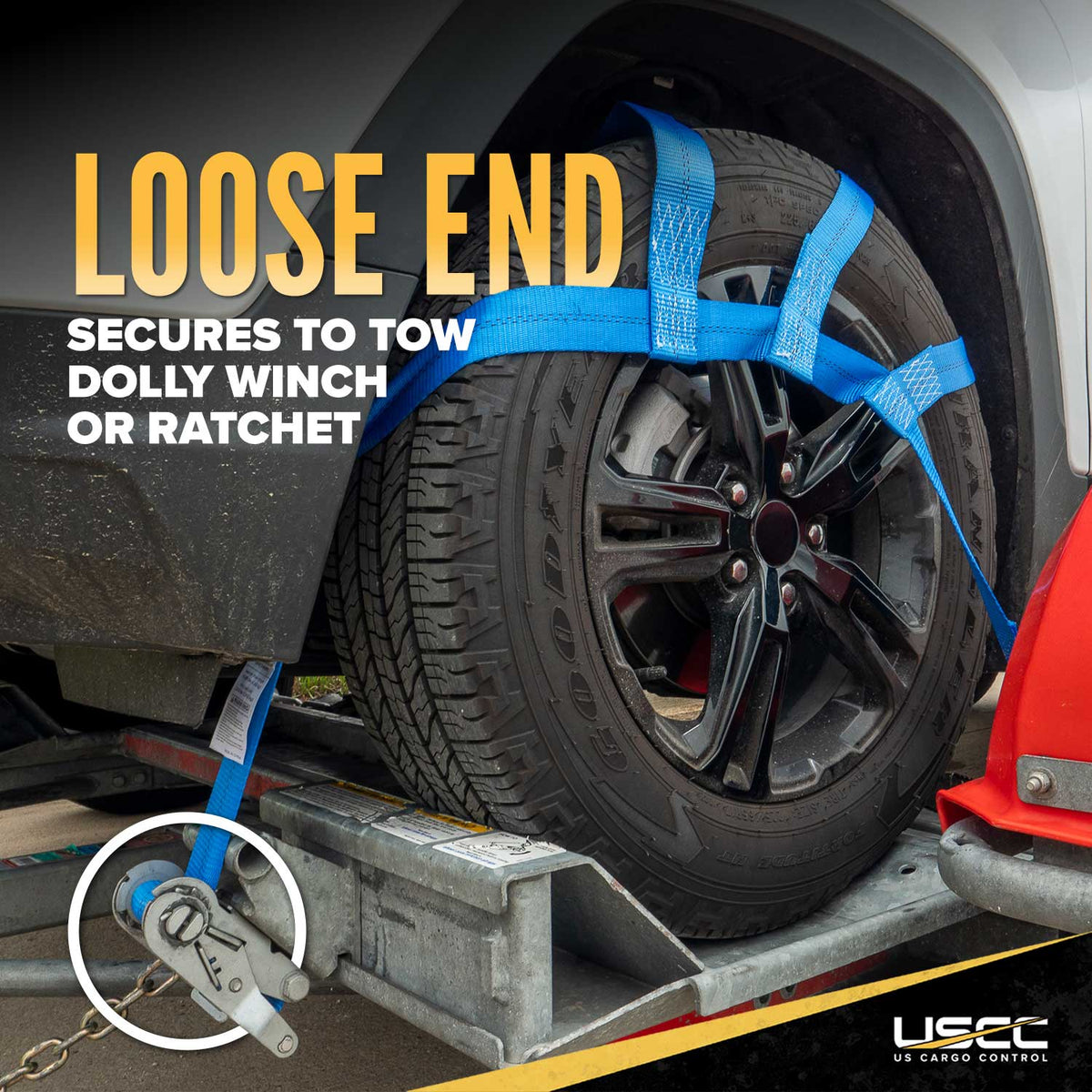 Blue Extra Large Tow Dolly Basket Strap with Flat Hooks