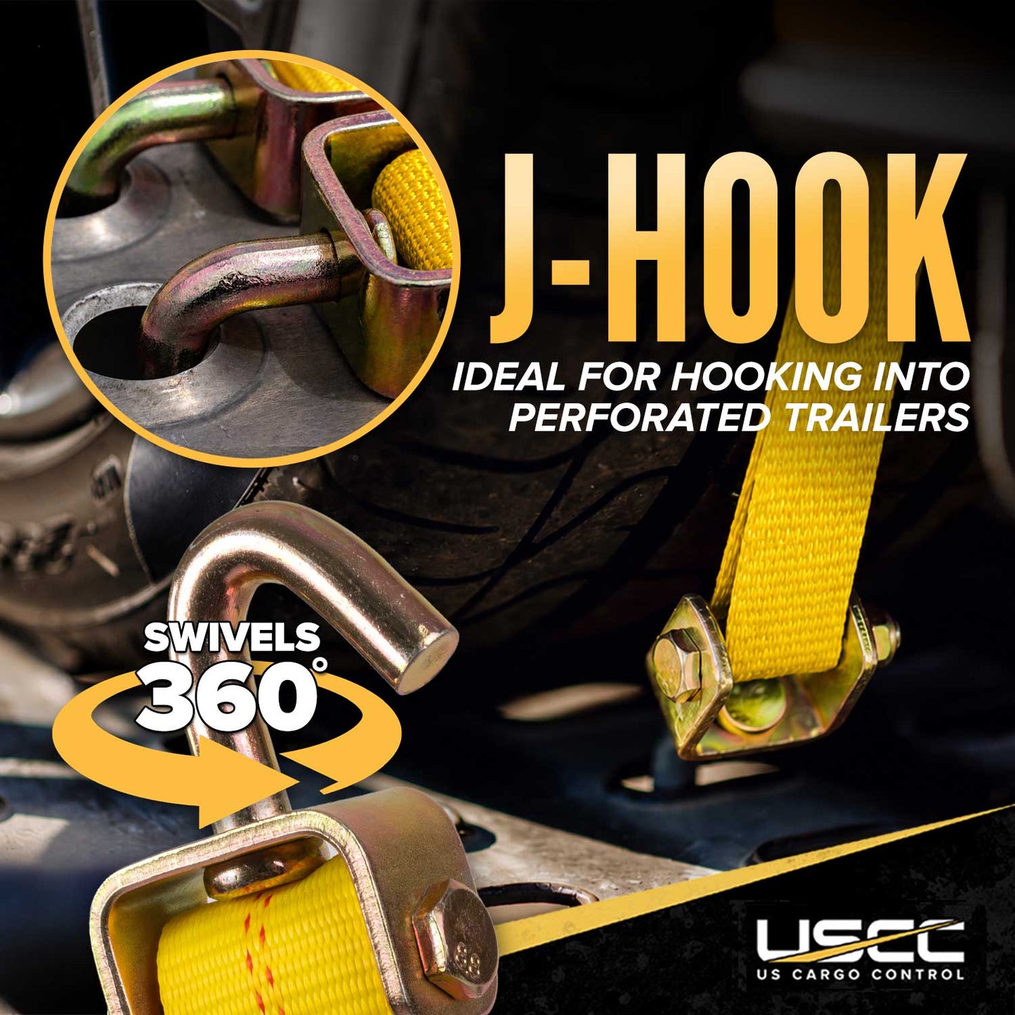 Car Carrier Wheel Strap w/ Swivel Hooks & Adj. Rubber Blocks & Ratchet - 4 Pack