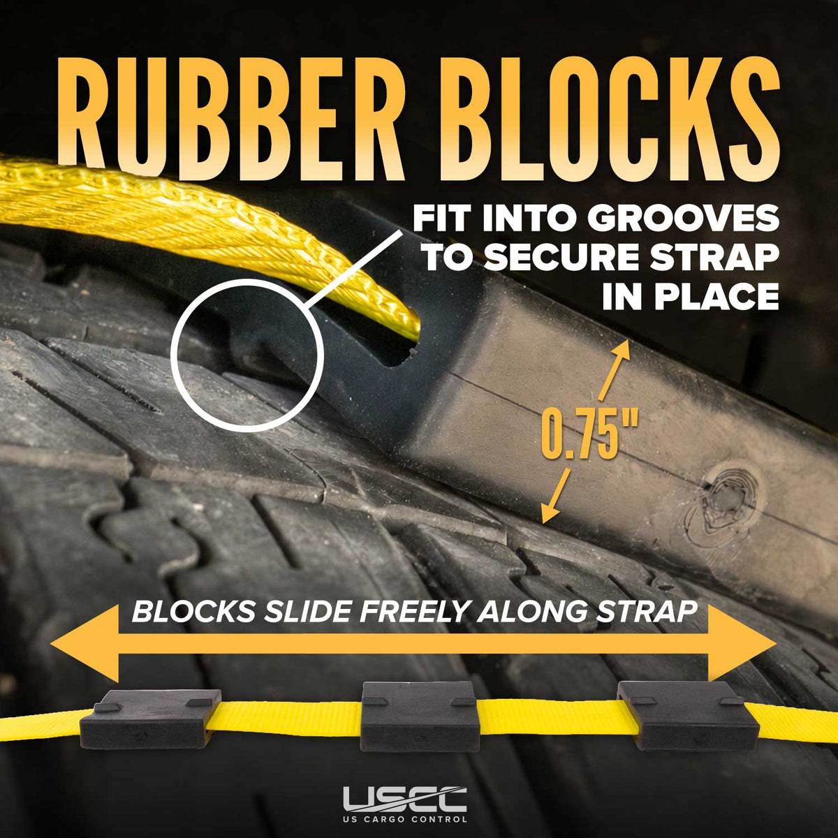 2" x 14' OEM Replacement Wheel Strap with 2 Wire Hooks and 3 Adjustable Rubber Cleats