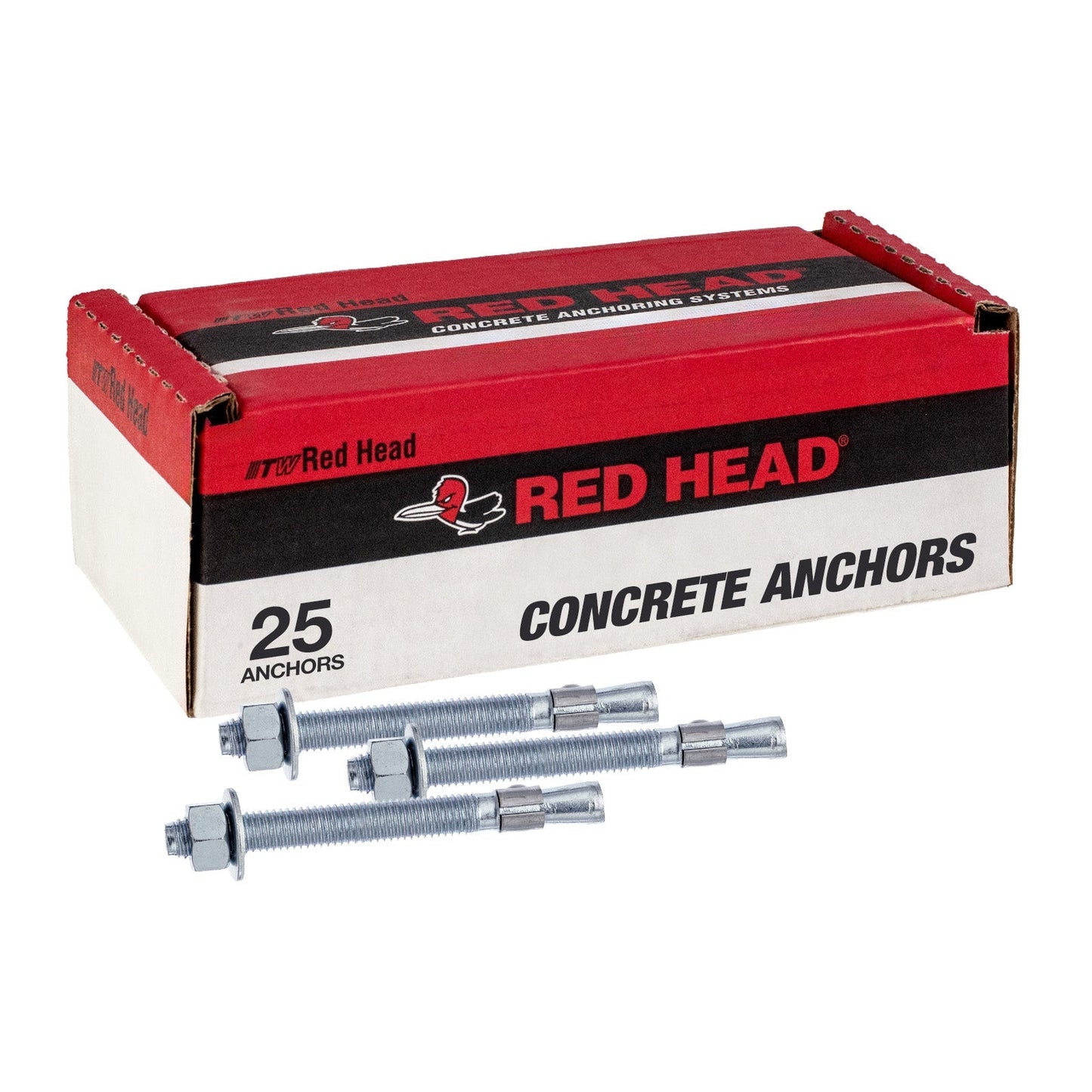 1/2" x 4-1/4" Red Head Trubolt Wedge Anchor, Zinc, Pkg 25