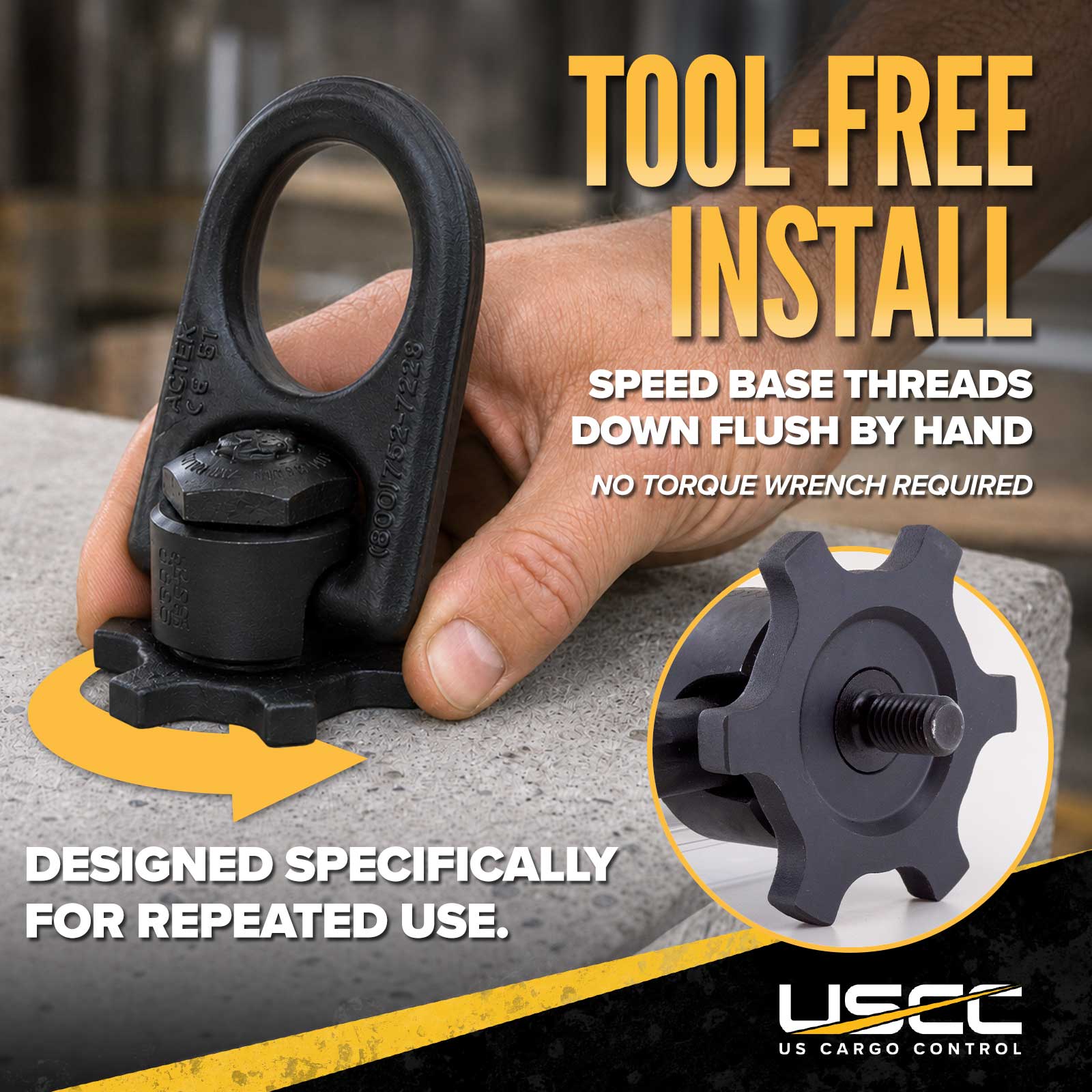 tool-free install hoist rings for repeated use
