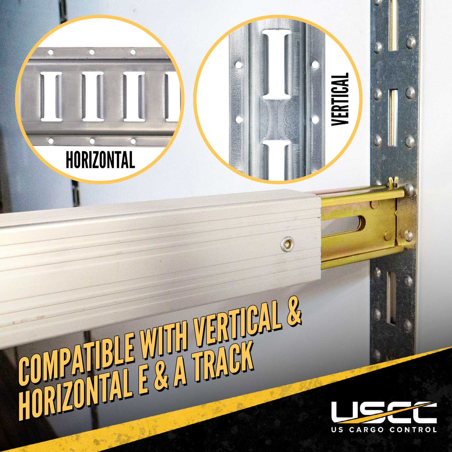 Compatible with horizontal and vertical E-track