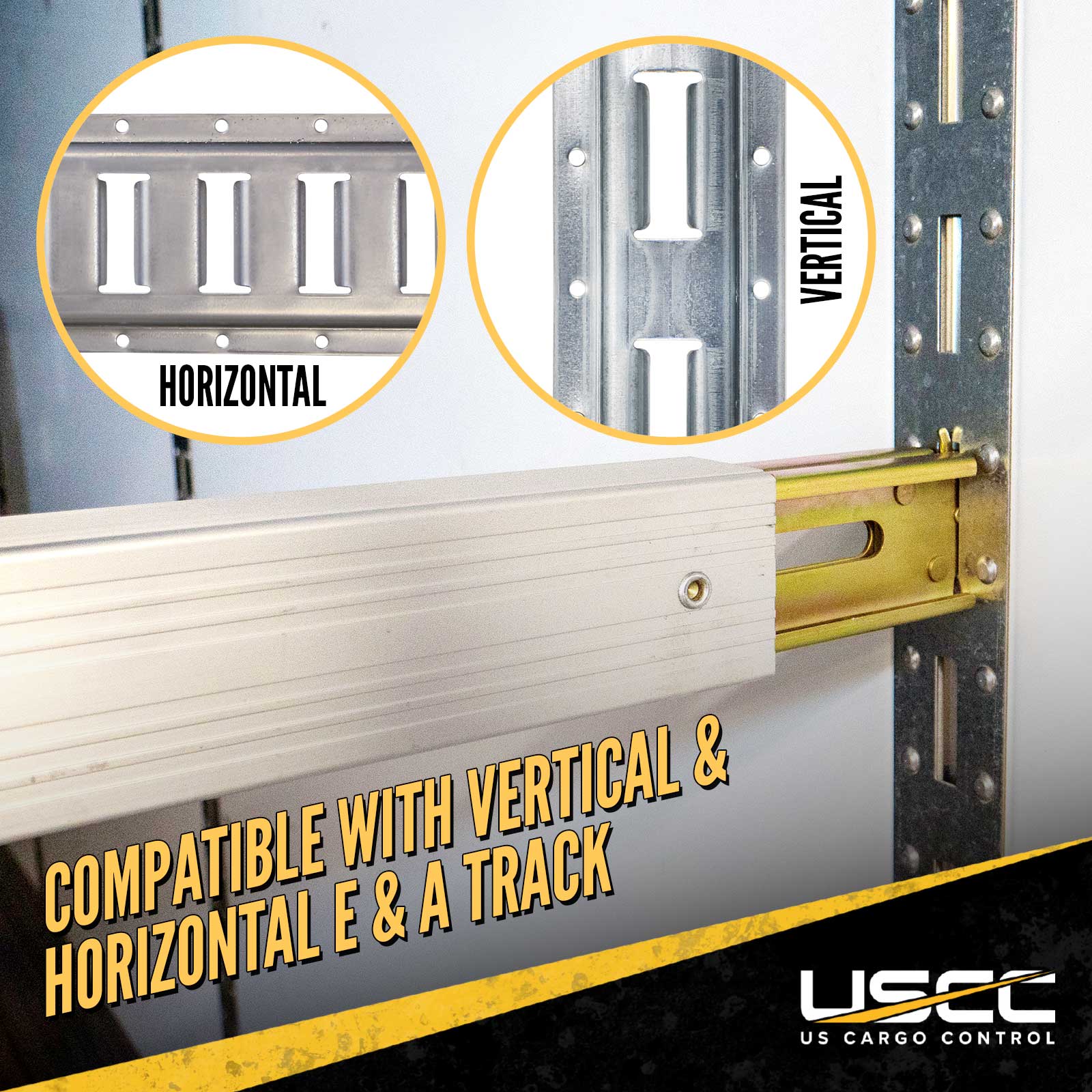 Compatible with horizontal and vertical E-track