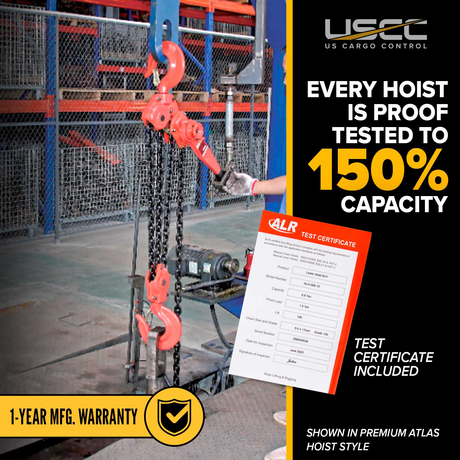 every chain hoist is proof tested to 150%