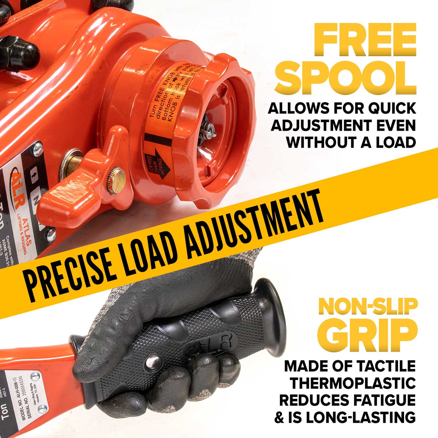 free spool and non-slip grip lever hoists