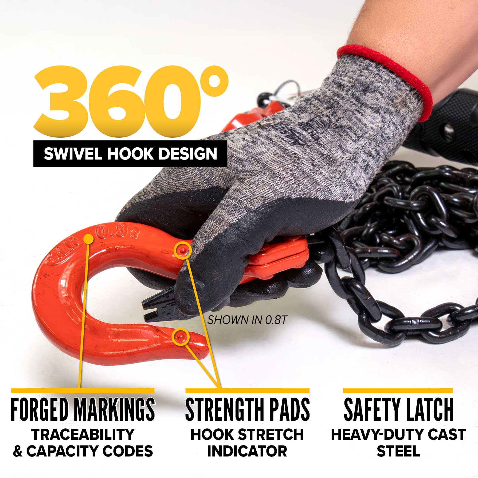 safety latch hooks are marked with capacity