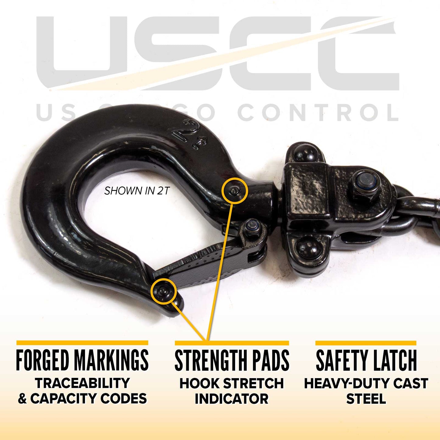 safety latch hooks are marked with capacity