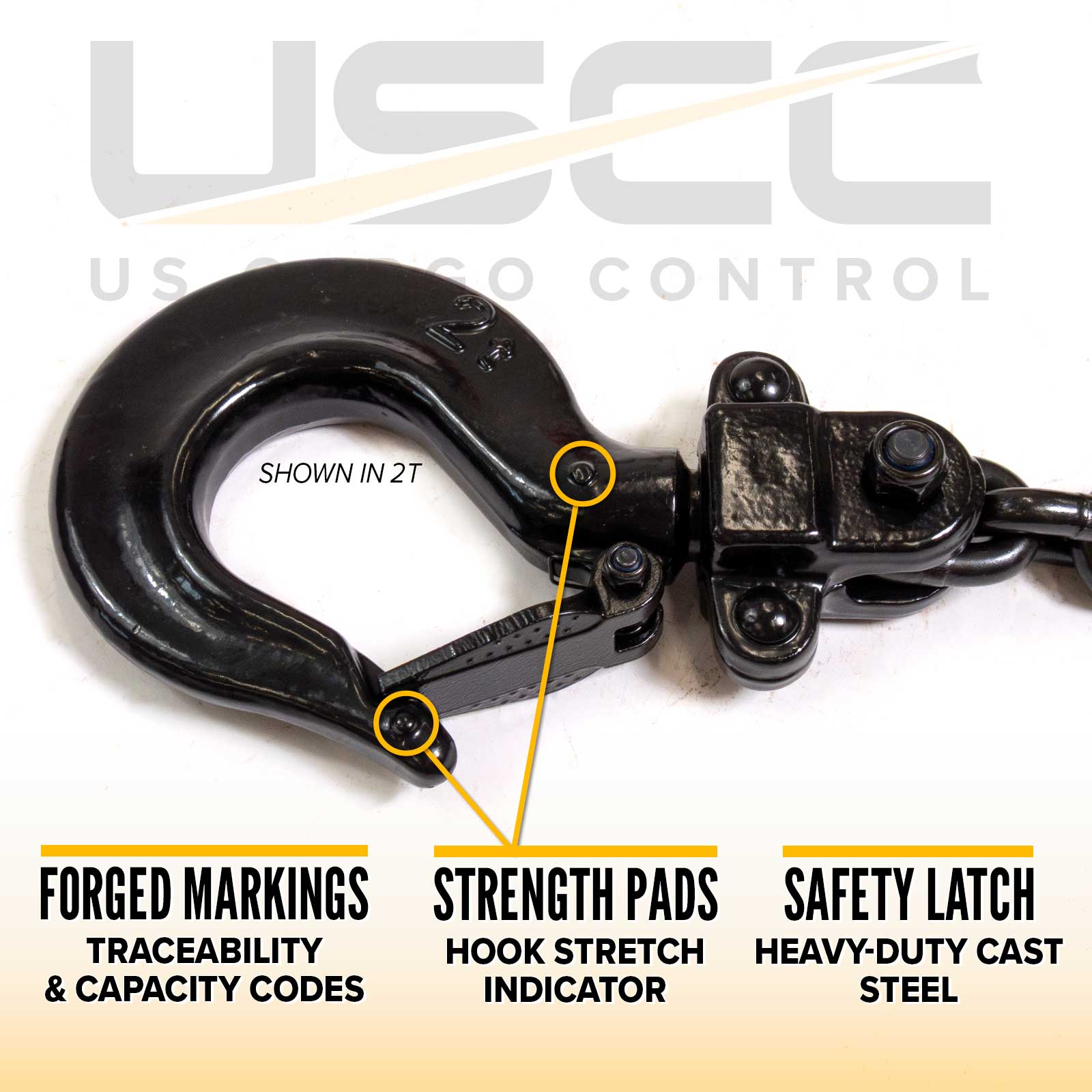 safety latch hooks are marked with capacity