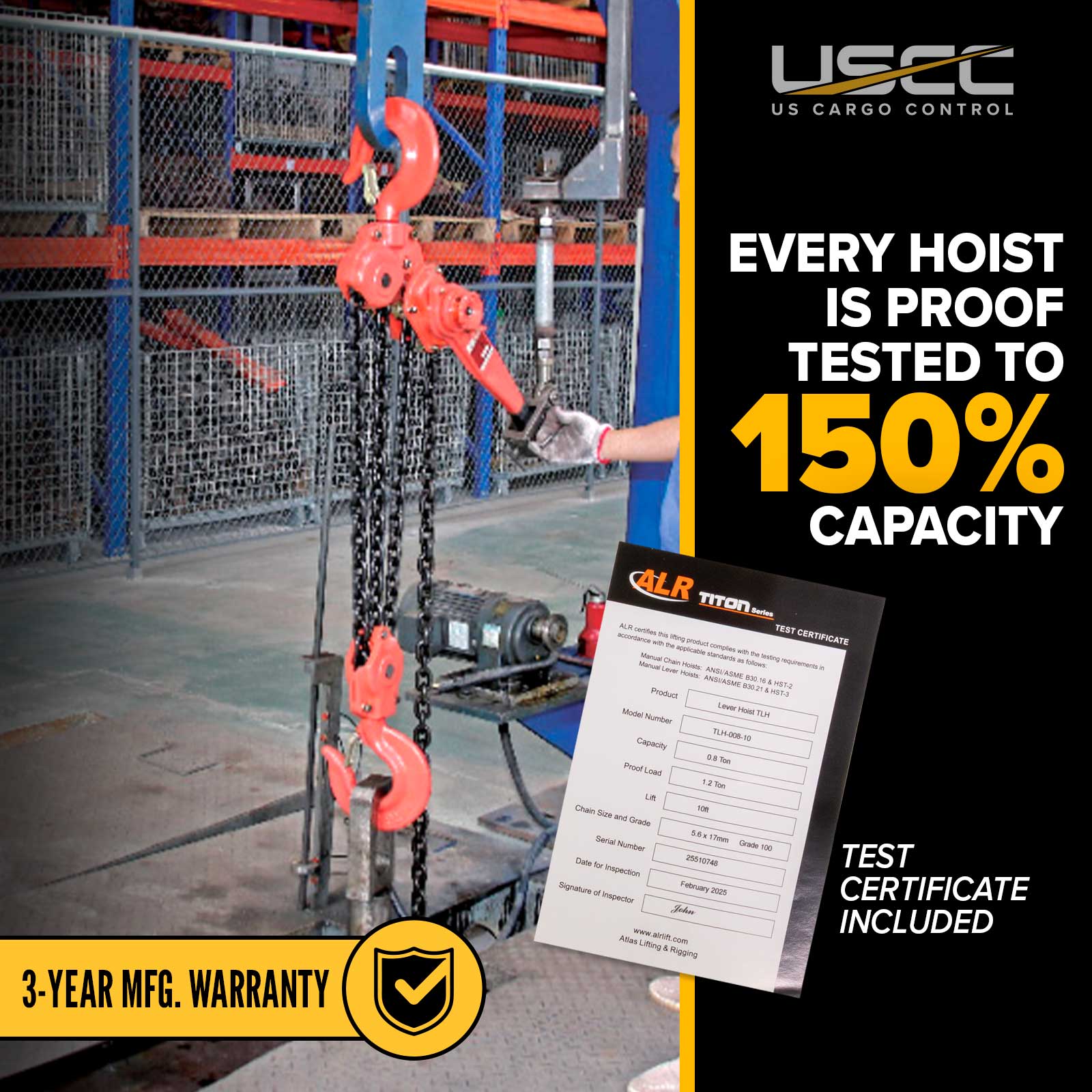 every chain hoist is proof tested to 150%