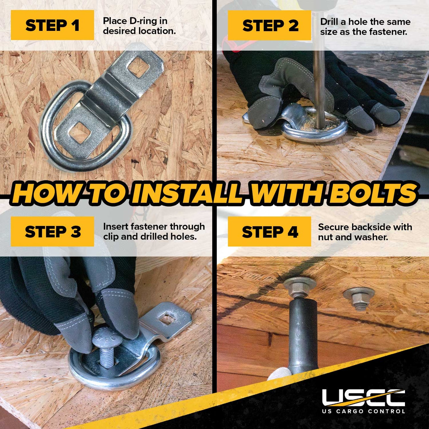 1-1/2" Bolt-On D-Ring with Mounting Bracket - Galvanized - 6,000 lbs. BS
