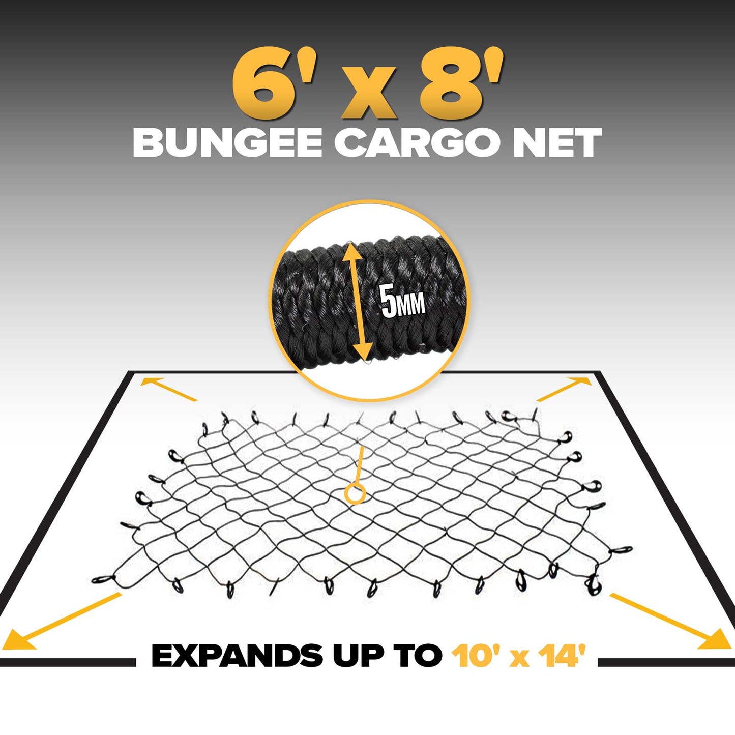 72" x 96" Bungee Cargo Net with 32 Adjustable Plastic Hooks