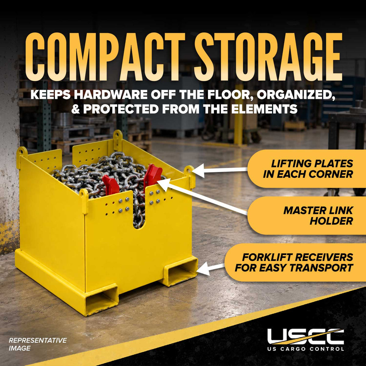 M&W 24" x 22" x 20" Chain Box with Master Link Holder and Bolts - 1,000 lbs. Cap.