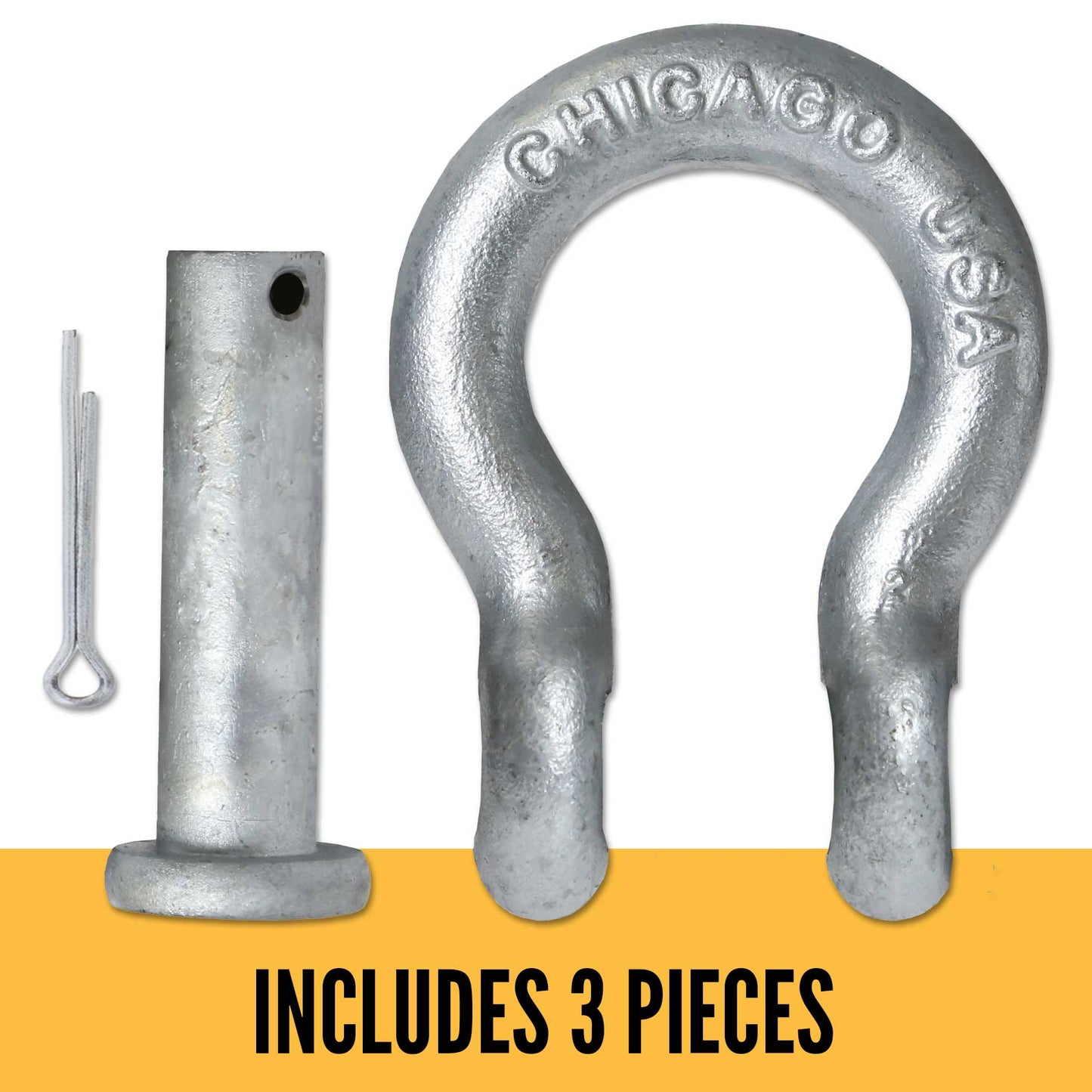 Anchor Shackle - Chicago Hardware - Round Pin - 5/16" Galvanized Steel - .75 Ton parts of a shackle