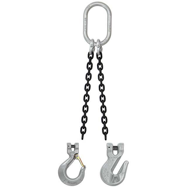 3/4" x 5' - Crosby 2 Leg Chain Sling w/ Sling Hooks - Grade 100