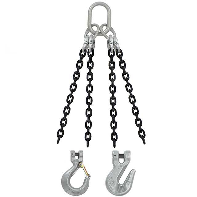 3/4" x 6' - Crosby 4 Leg Chain Sling w/ Sling Hooks - Grade 100