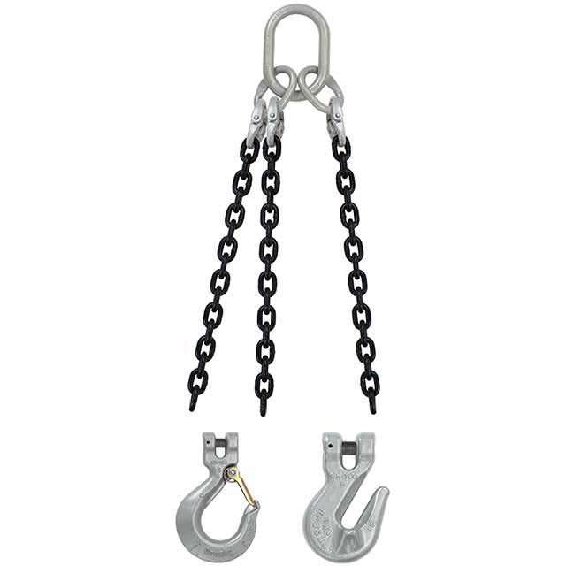 3/4" x 10' - Crosby 3 Leg Chain Sling w/ Sling Hooks - Grade 100