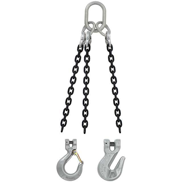 3/4" x 3' - Domestic 3 Leg Chain Sling with Crosby Grab Hooks - Grade 100