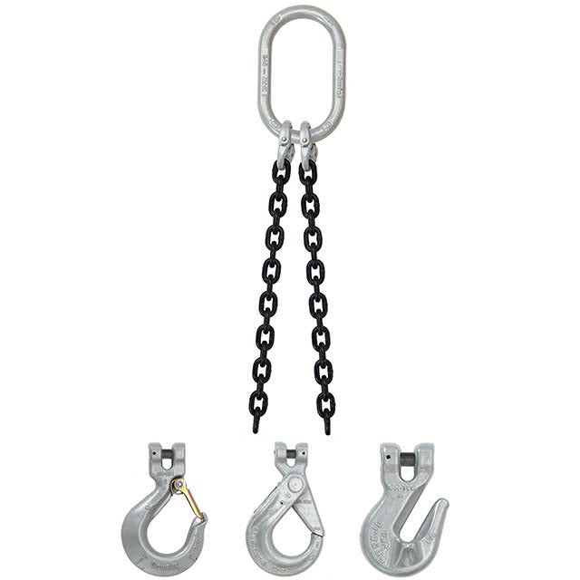 9/32" x 3' - Domestic 2 Leg Chain Sling with Crosby Sling Hooks - Grade 100