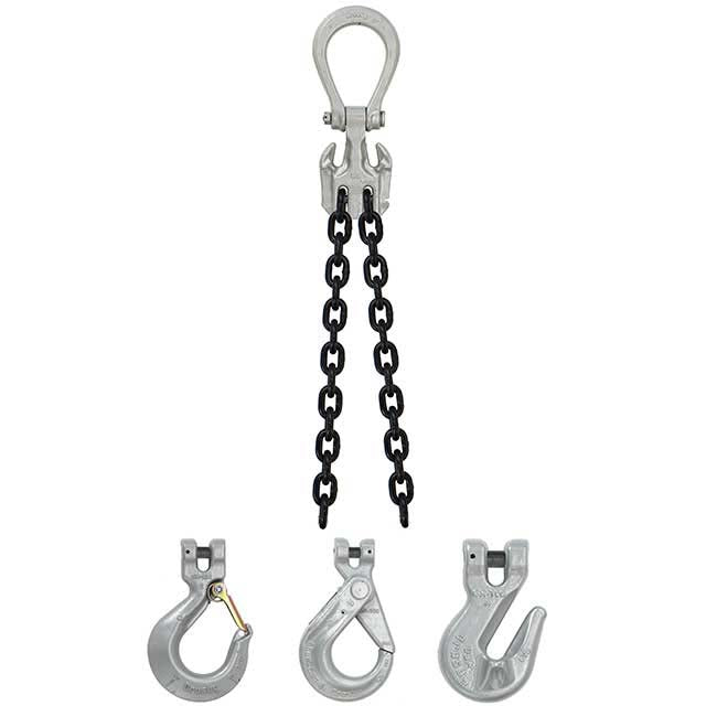 9/32" x 10' - Domestic Adjustable 2 Leg Chain Sling with Crosby Grab Hooks - Grade 100