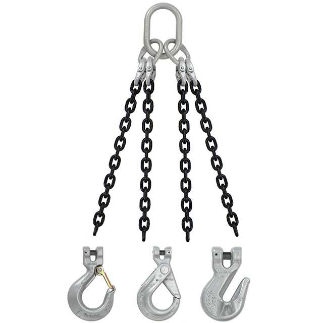 9/32" x 10' - Domestic 4 Leg Chain Sling with Crosby Self-Locking Hooks - Grade 100