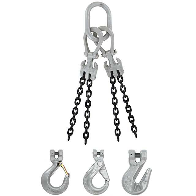 9/32" x 20' - Domestic Adjustable 4 Leg Chain Sling with Crosby Self-Locking Hooks - Grade 100