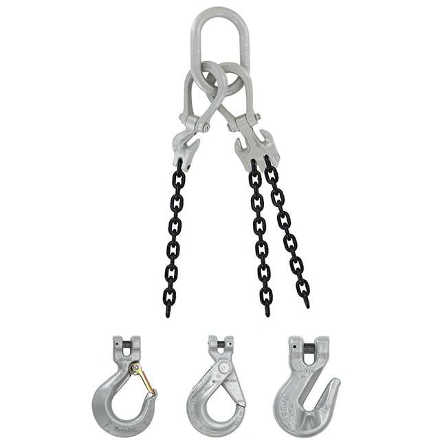 9/32" x 15' - Domestic Adjustable 3 Leg Chain Sling with Crosby Foundry Hooks - Grade 100
