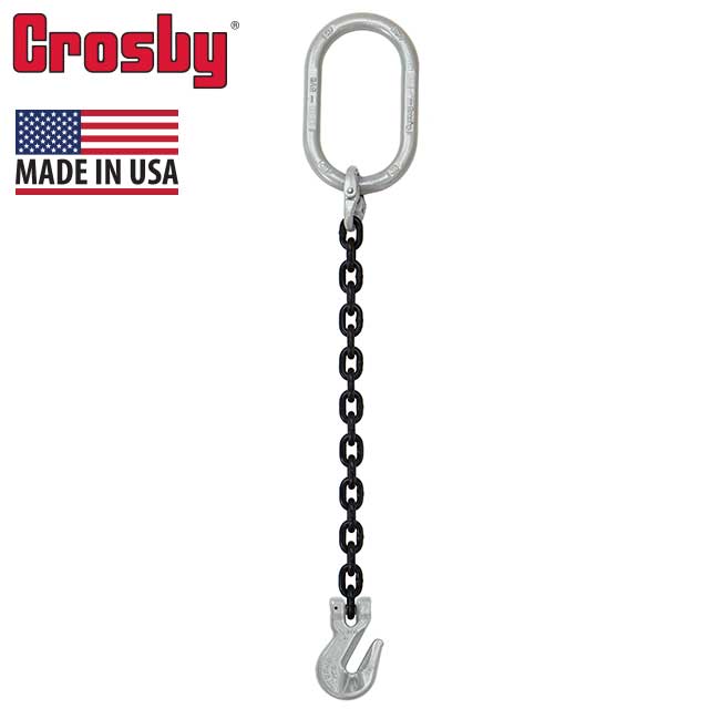 9/32" x 10' - Domestic Single Leg Chain Sling with Crosby Grab Hook - Grade 100