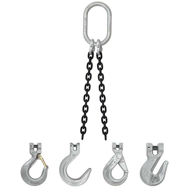 3/8" x 8' - Domestic 2 Leg Chain Sling with Crosby Sling Hooks - Grade 100