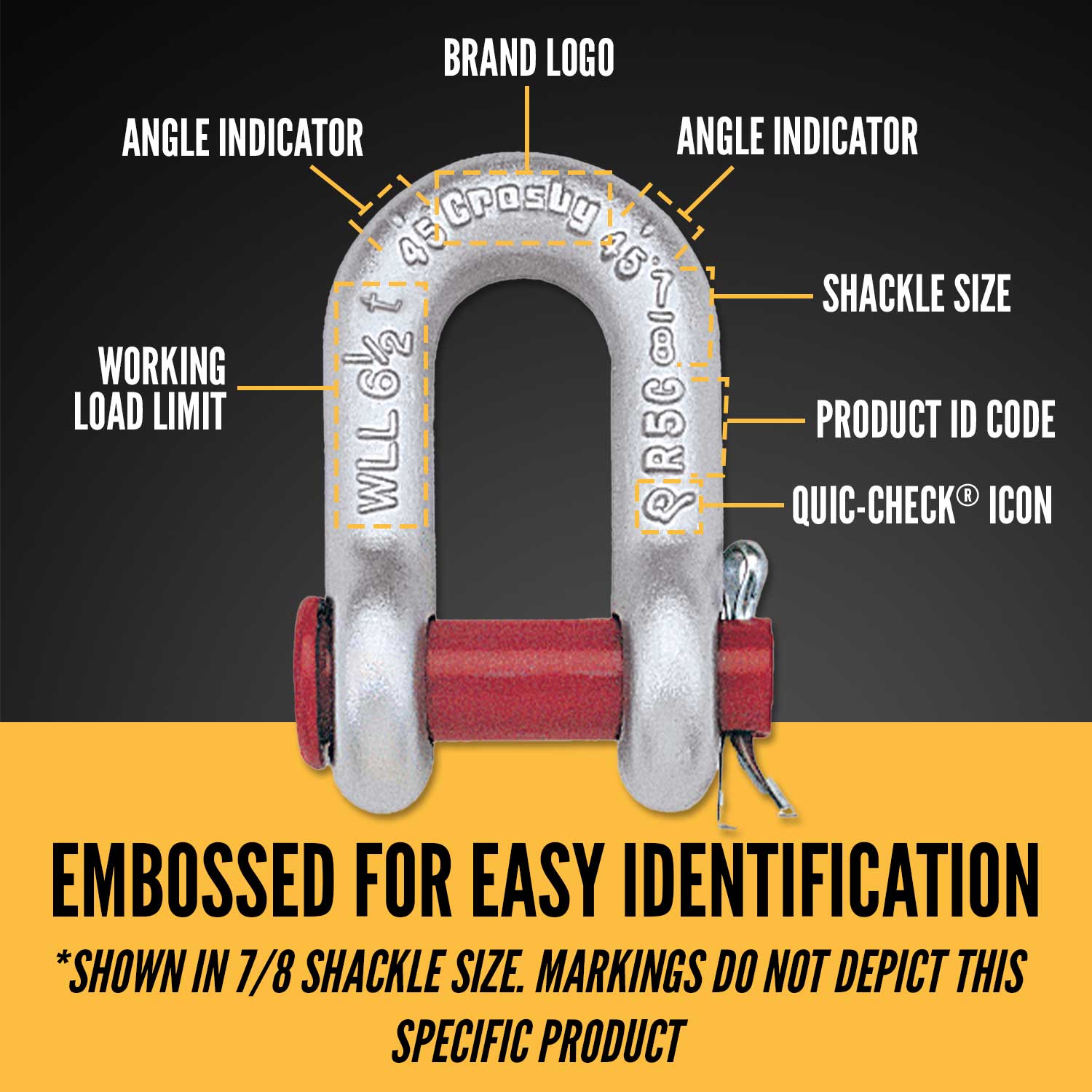 1-3/4" Crosby® Round Pin Chain Shackle | G-215 - 25 Ton embossed for easy identification