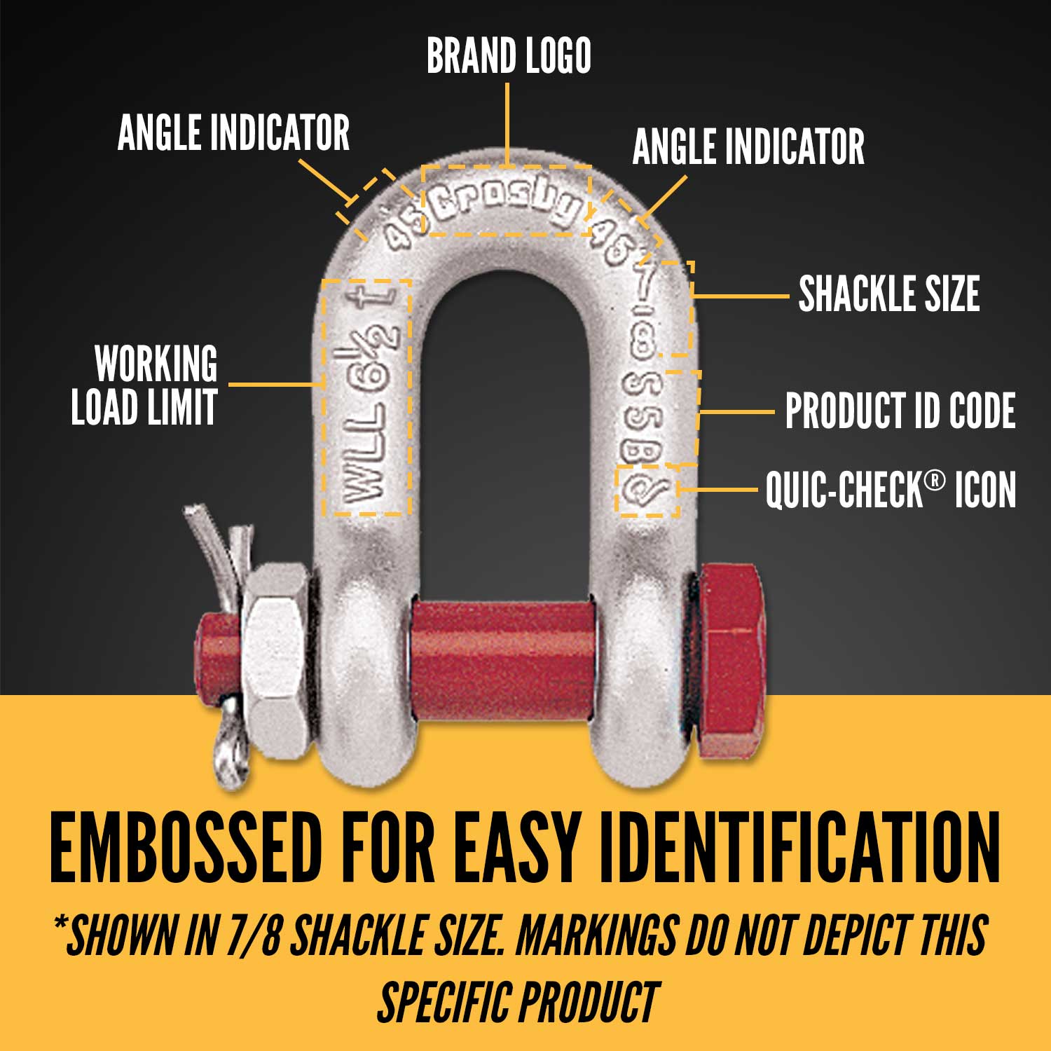 3/8" Crosby® Bolt Type Chain Shackle | G-2165 - 1 Ton embossed for easy identification