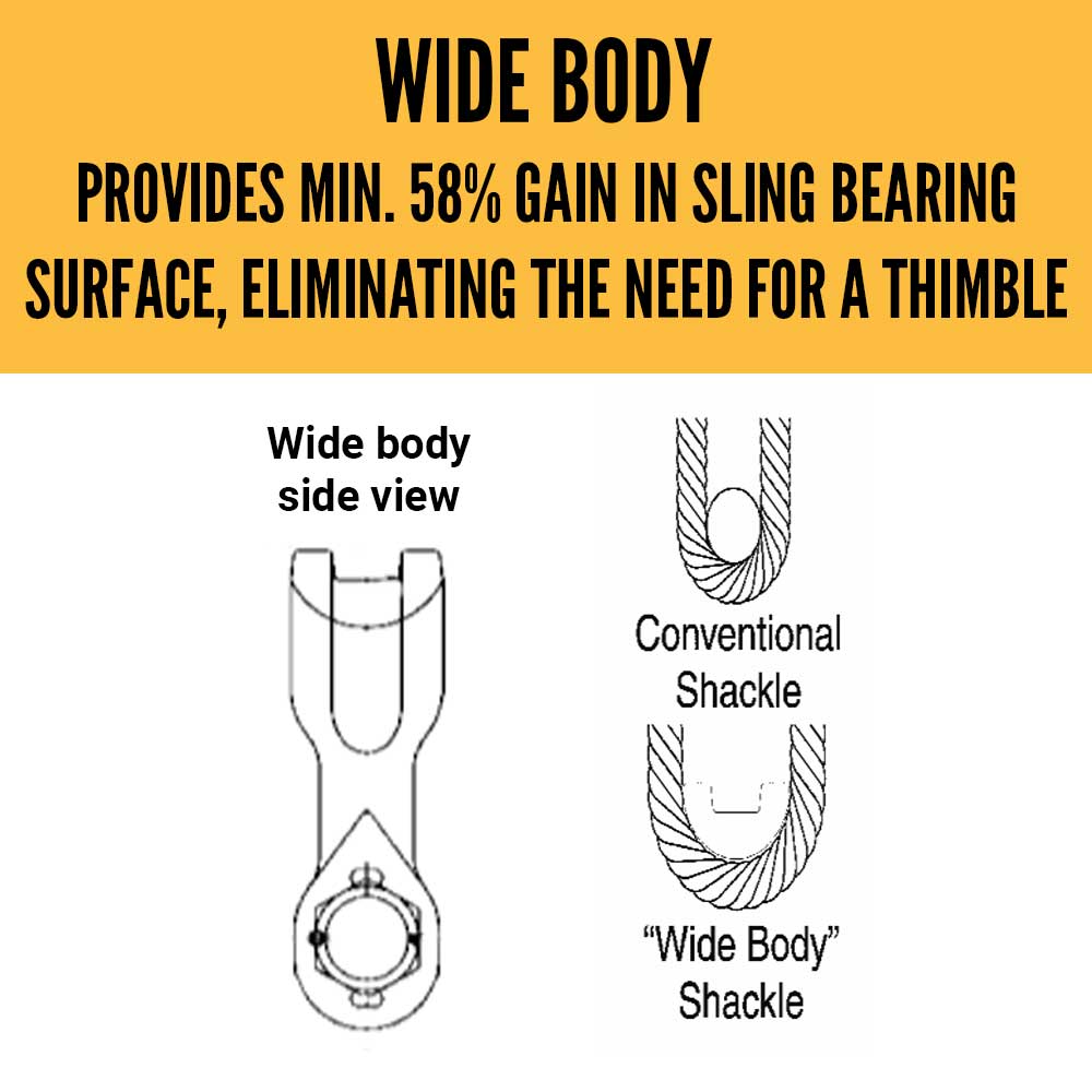  Crosby® Bolt Type Wide Body Shackle | G-2160 - 1,250 Ton wide body detail shot