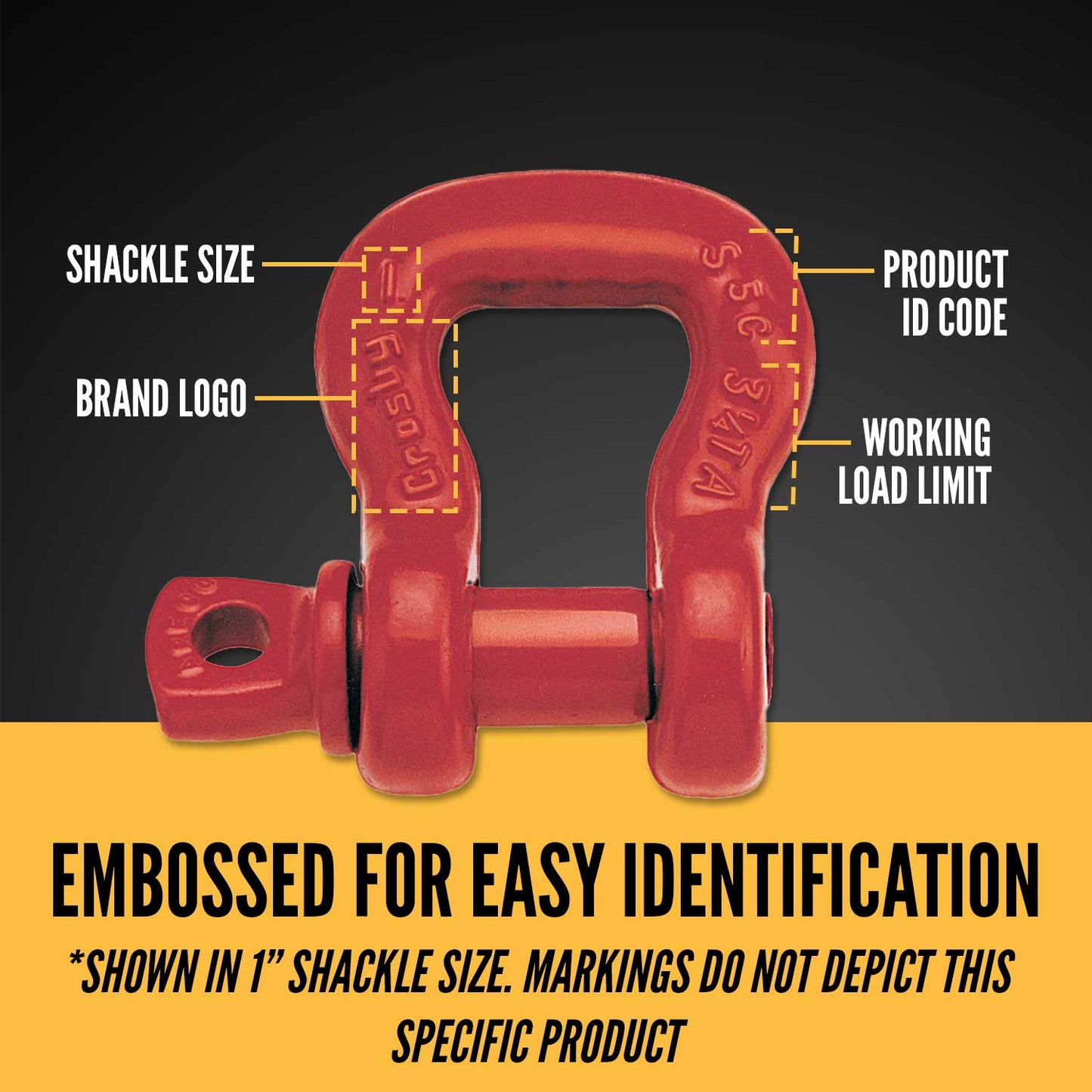 Crosby® Screw Pin Sling Saver Shackle | S-253 - 1-1/2"- 6.5 Ton embossed for easy identification