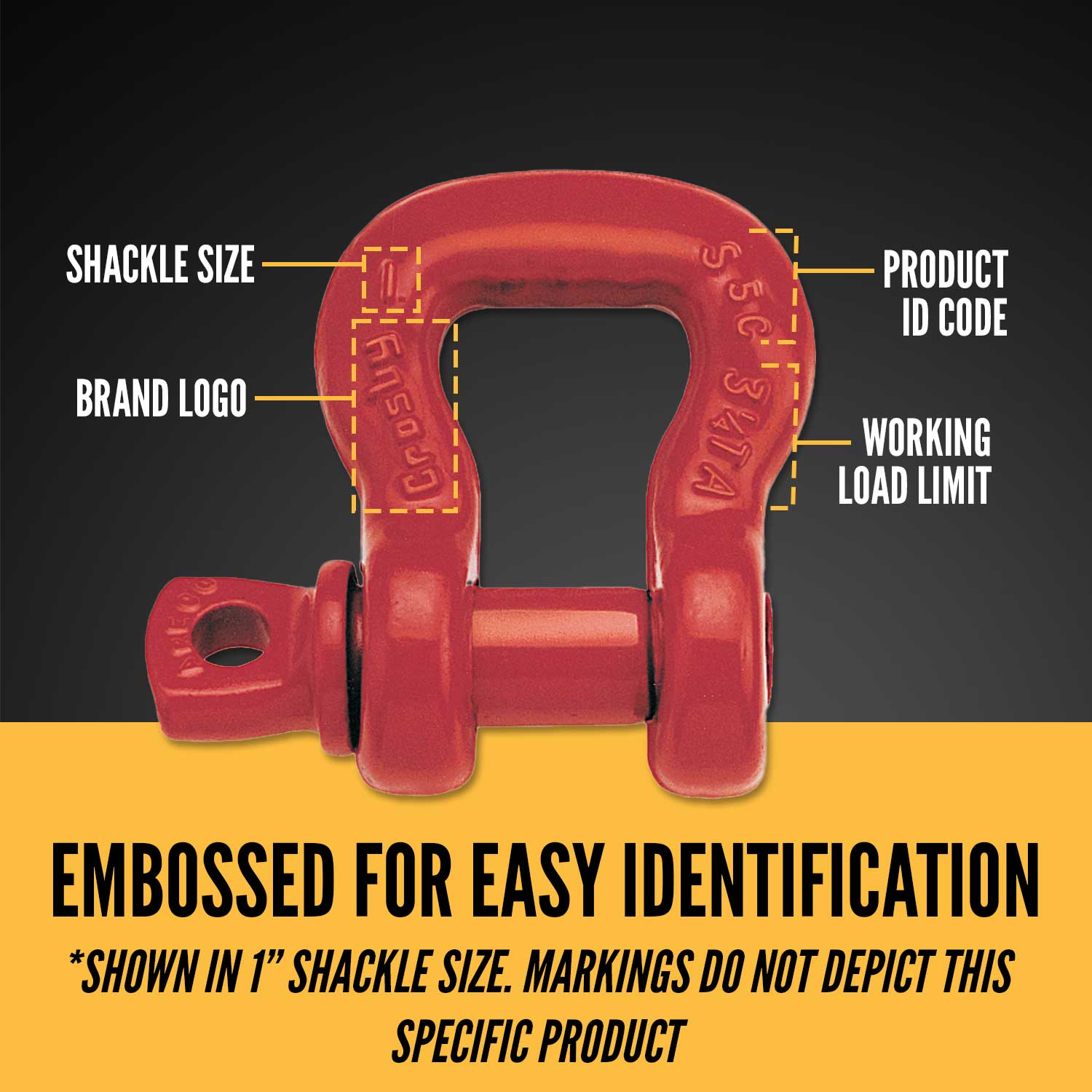 Crosby® Screw Pin Sling Saver Shackle | S-253 - 1"- 3.25 Ton embossed for easy identification
