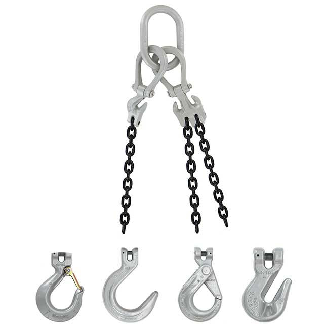1/2" x 5' - Domestic Adjustable 3 Leg Chain Sling with Crosby Self-Locking Hooks - Grade 100