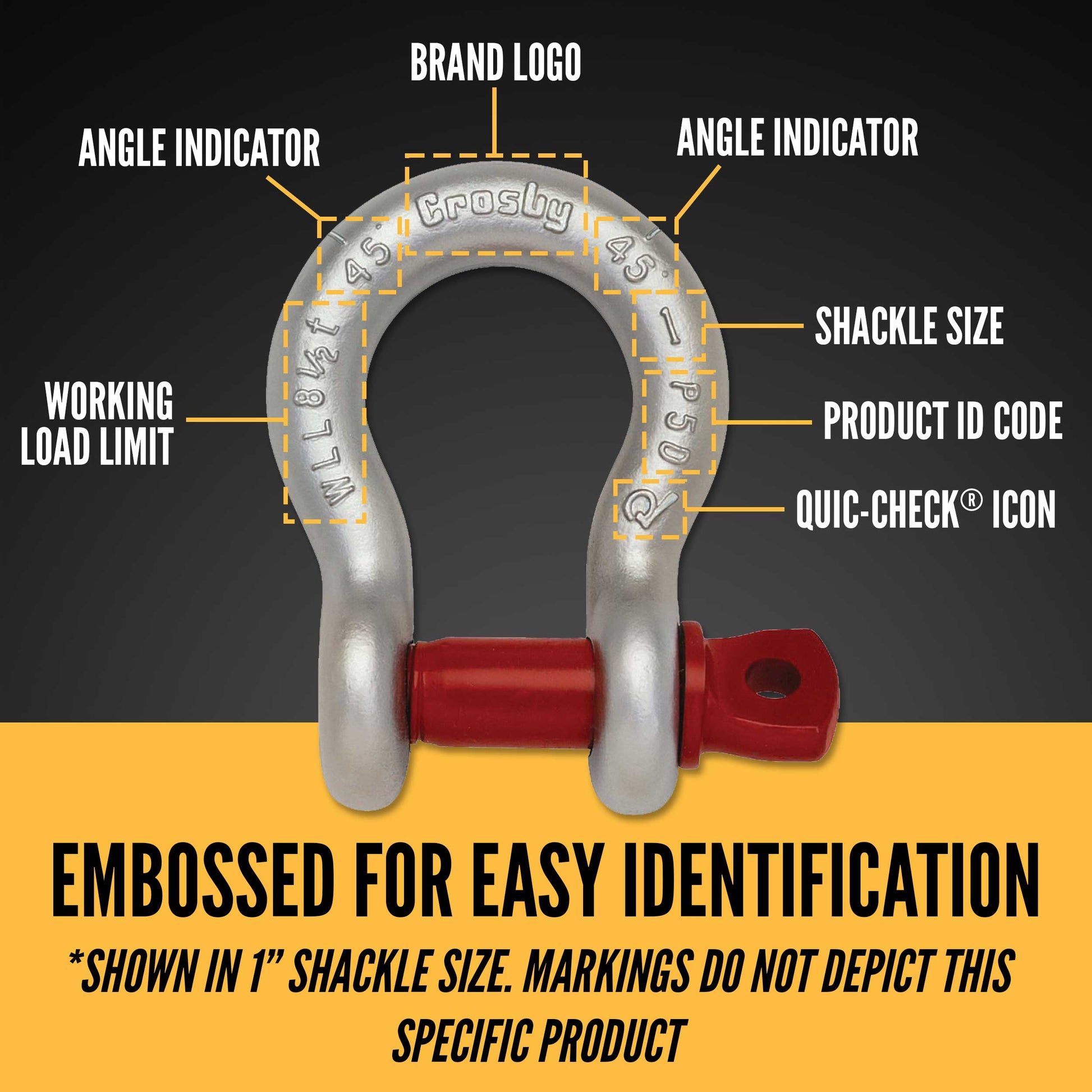 1" Crosby® Screw Pin Anchor Shackle | G-209 - 8.5 Ton embossed for easy identification